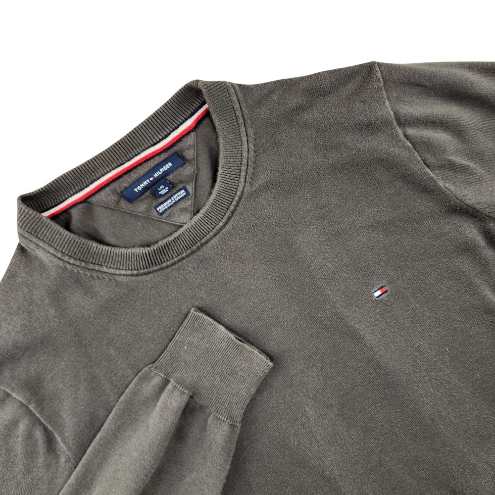 Tommy Hilfiger Sweater Men Large Grey Crew Neck Premium Cotton Knit